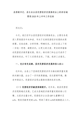 县委副书记、县长在全县民营经济发展推进会上的讲话城管局2025年上半年工作总结