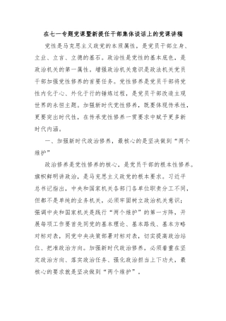 在七一专题党课暨新提任干部集体谈话上的党课讲稿
