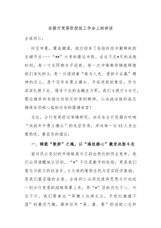 在银行党委阶段性工作会上的讲话