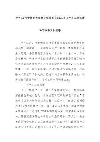 中共XX市供销合作社联合社委员会2025年上半年工作总结和下半年工作思路
