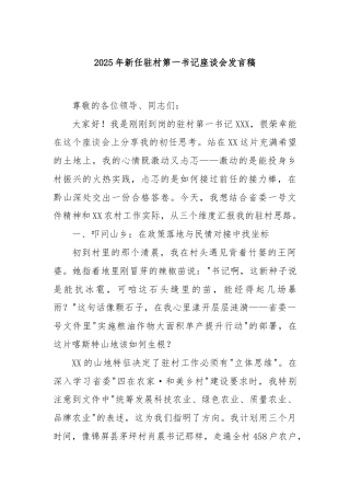 2025年新任驻村第一书记座谈会发言稿