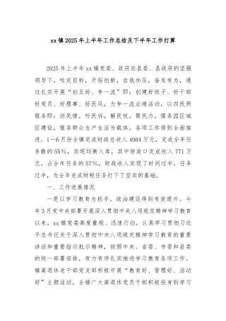 xx镇2025年上半年工作总结及下半年工作打算
