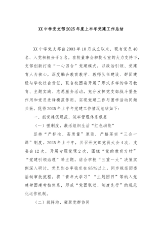 XX中学党支部2025年度上半年党建工作总结