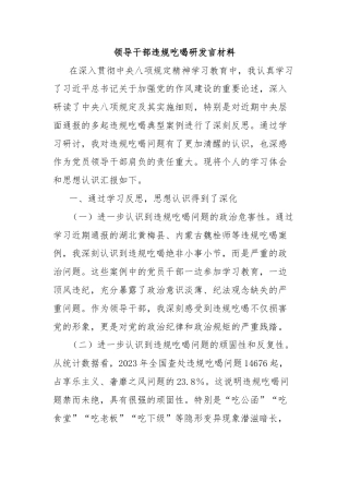 领导干部违规吃喝研发言材料