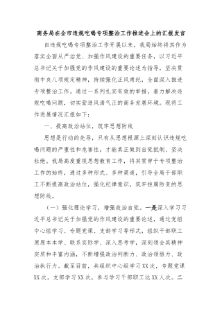 商务局在全市违规吃喝专项整治工作推进会上的汇报发言