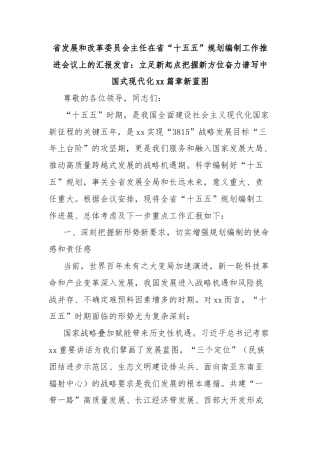 省发展和改革委员会主任在省“十五五”规划编制工作推进会议上的汇报发言：立足新起点把握新方位奋力谱写中国式现代化xx篇章新蓝图