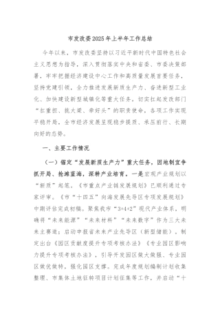 市发改委2025年上半年工作总结
