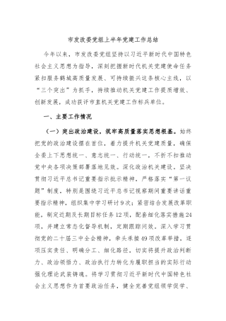 市发改委党组上半年党建工作总结