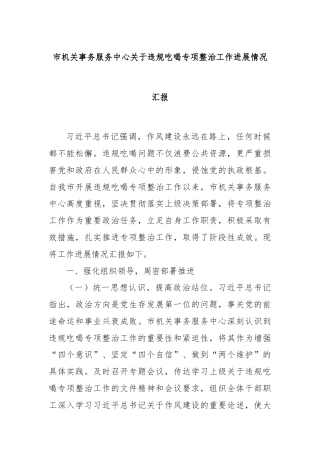 市机关事务服务中心关于违规吃喝专项整治工作进展情况汇报