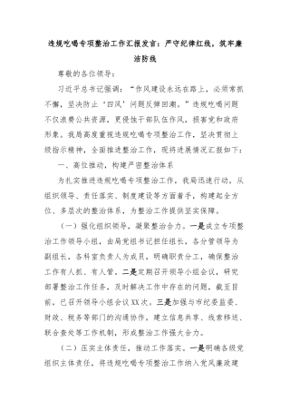 违规吃喝专项整治工作汇报发言：严守纪律红线，筑牢廉洁防线