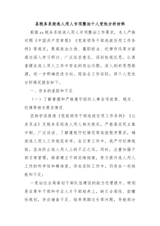 县税务系统选人用人专项整治个人党性分析材料