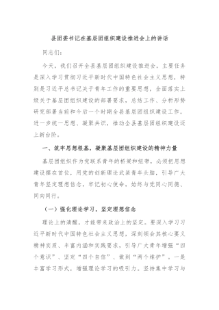 县团委书记在基层团组织建设推进会上的讲话