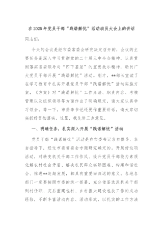 在2025年党员干部“践诺解忧”活动动员大会上的讲话