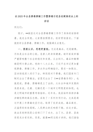 在2025年全县禁毒禁赌工作暨禁毒示范县创建推进会上的讲话
