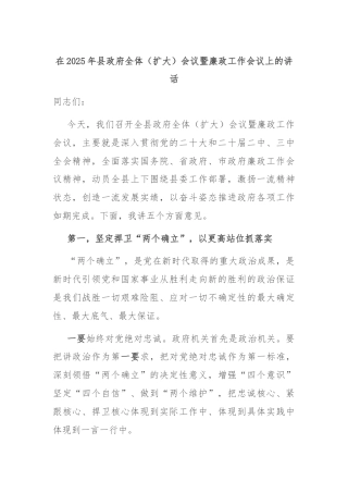 在2025年县政府全体（扩大）会议暨廉政工作会议上的讲话