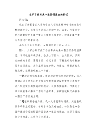 在学习教育集中整治调度会的讲话