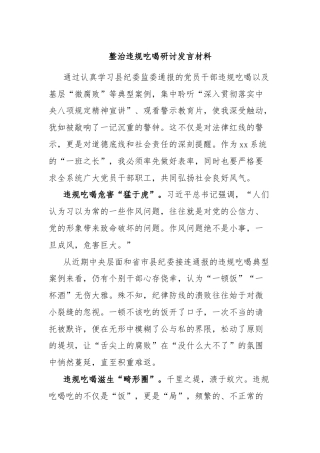 整治违规吃喝研讨发言材料