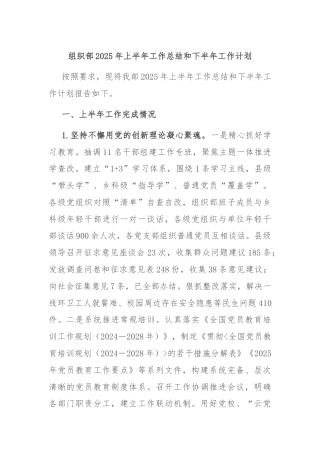组织部2025年上半年工作总结和下半年工作计划