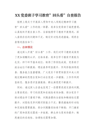 XX党委班子学习教育”回头看”自查报告
