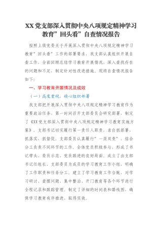 XX党支部深入贯彻中央八项规定精神学习教育”回头看”自查情况报告