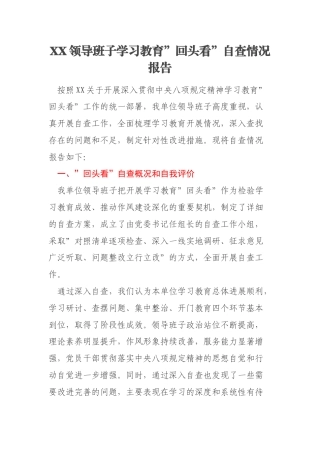 XX领导班子学习教育”回头看”自查情况报告