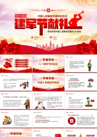 2025八一建军节献礼PPT党政风热烈庆祝中国人民解放军建军98周年党课课件