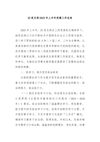 XX党支部2025年上半年党建工作总结