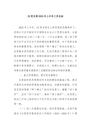 XX党支部2025年上半年工作总结