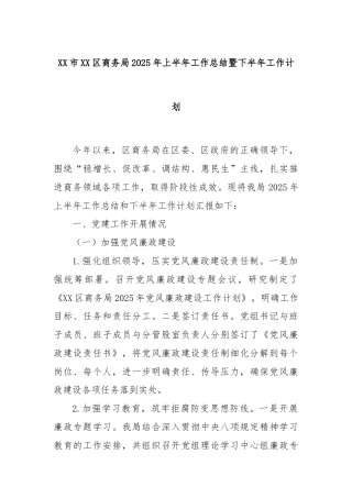 XX市XX区商务局2025年上半年工作总结暨下半年工作计划