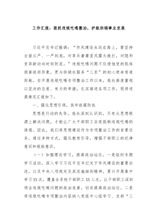 工作汇报：狠抓违规吃喝整治，护航供销事业发展