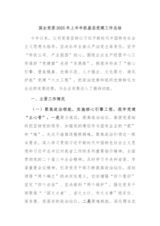 国企党委2025年上半年抓基层党建工作总结