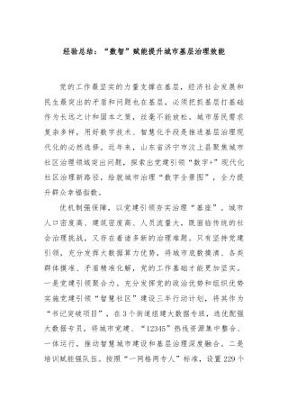 经验总结：“数智”赋能提升城市基层治理效能