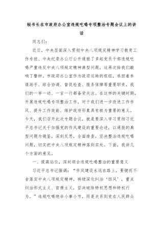 秘书长在市政府办公室违规吃喝专项整治专题会议上的讲话
