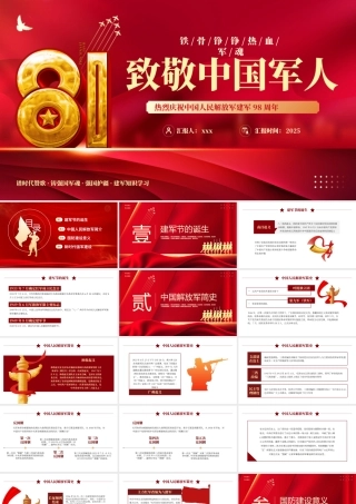 热烈庆祝中国人民解放军建军98周年PPT2025八一建军节党课课件