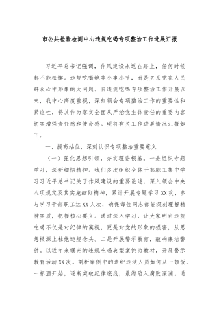 市公共检验检测中心违规吃喝专项整治工作进展汇报