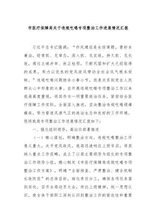 市医疗保障局关于违规吃喝专项整治工作进展情况汇报