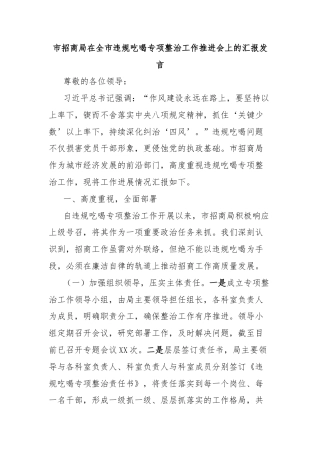 市招商局在全市违规吃喝专项整治工作推进会上的汇报发言