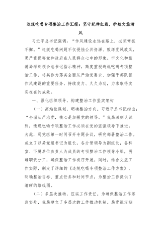 违规吃喝专项整治工作汇报：坚守纪律红线，护航文旅清风