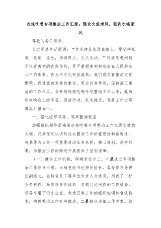 违规吃喝专项整治工作汇报：强化文旅清风，狠刹吃喝歪风