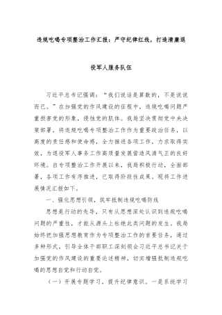 违规吃喝专项整治工作汇报：严守纪律红线，打造清廉退役军人服务队伍