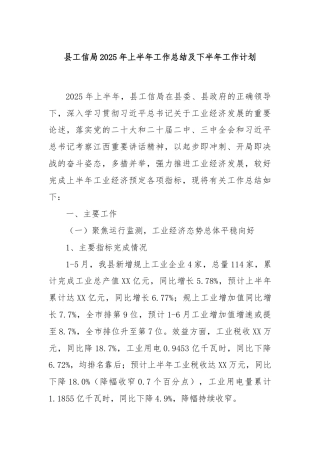 县工信局2025年上半年工作总结及下半年工作计划