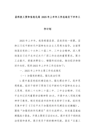 县科技工贸和信息化局 2025年上半年工作总结及下半年工作计划