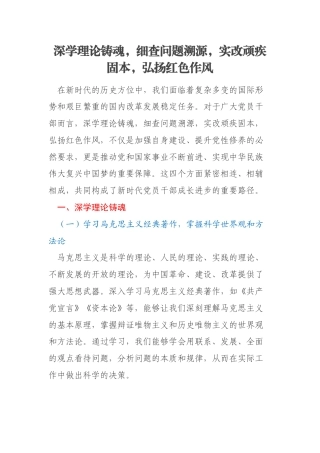 深学理论铸魂，细查问题溯源，实改顽疾固本，弘扬红色作风