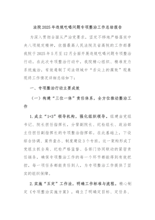 法院2025年违规吃喝问题专项整治工作总结报告