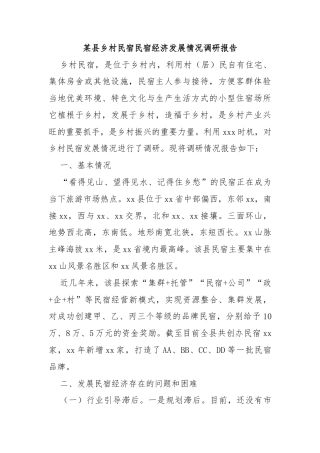 某县乡村民宿民宿经济发展情况调研报告