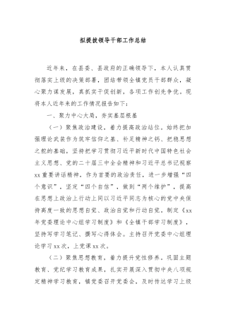 拟提拔领导干部工作总结