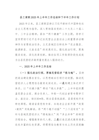 县工商联2025年上半年工作总结和下半年工作计划