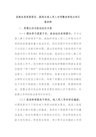 县税务局党委委员、副局长选人用人专项整治党性分析汇报材料