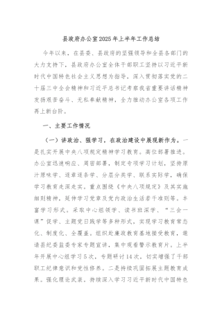 县政府办公室2025年上半年工作总结