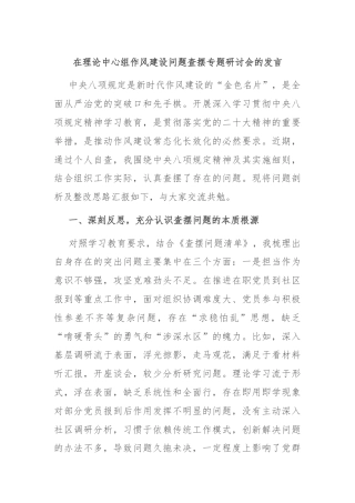 在理论中心组作风建设问题查摆专题研讨会的发言